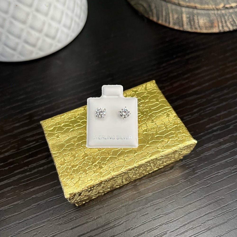 Elegant Sterling Silver CZ Stud Earrings 3mm
